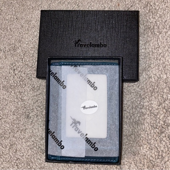 NIB Travelambo 100% blue leather minimalist slim wallet with RFID blocking - Picture 7 of 7